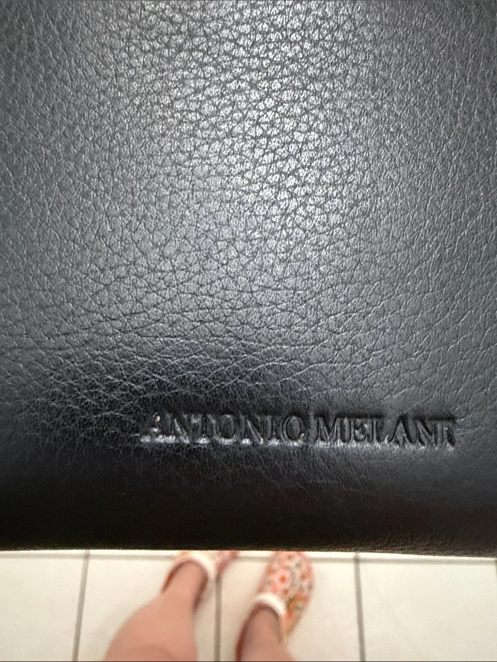 NWOT ANTONIO MELANI Black Pebbled Zip-Around Wallet with Gold Trim